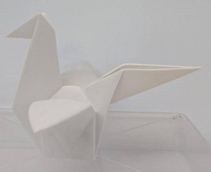 One Hundred 80 Degrees White Ceramic Origami Crane Vase Sculpture