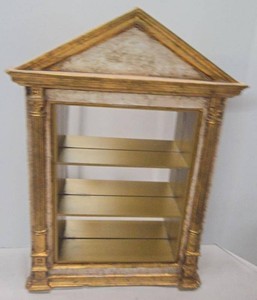 Gold Gilt Pediment Wall Mirror Shelf Display Cabinet 25 x 18 x 5