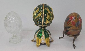 Decorative Egg Box Lot Jeweled Enameled Glass Floral Covered Boxes