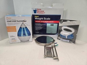 Box Lot of Assorted Small Household Items Scale Humidifier Mirror
