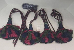 Set of 4 Curtain Tassel Tiebacks With Matching Trim Bundle NWT