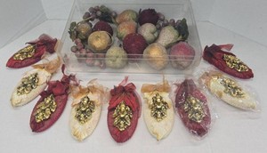 Vintage Style Christmas Fruit &amp Leaf Ornament Decor Lot Red Gold
