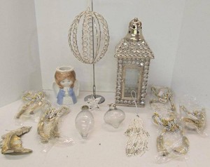 Mixed Holiday Decor Lot Crystal Lantern Ornaments Angel Tassels
