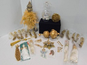 Box Lot of Vintage Christmas Ornaments Tassels Angels Gold Decor