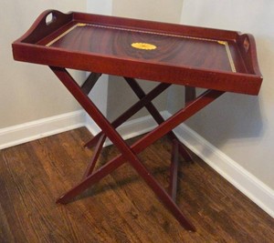 Art Deco Style Mahogany Finish Folding Butler Tray Table Inlaid Top&nbsp