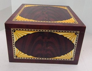 Art Deco Style Marquetry Wood Keepsake Box Felt Lined 14.5in