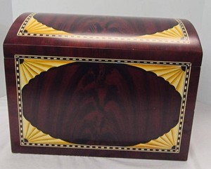 Dome Top Wooden Keepsake Chest Marquetry Style Inlay Box 16 x 12
