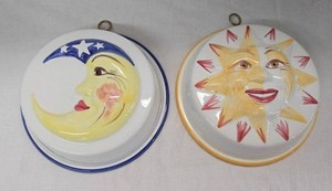 Pair of Bassano Italy Ceramic Sun Moon Wall Hanging Bowls 9.5in
