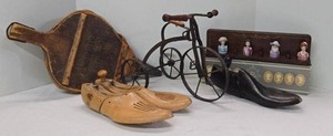 Lot of Assorted Vintage Decor & Cobbler Items Bellows Tricycle Avon