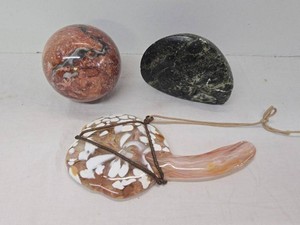 Lot of Assorted Decorative Stone Sphere, Signed Carving & Glass
