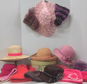 Lot of Assorted Womens Hats Knit Caps & Scarves Pink Tones
