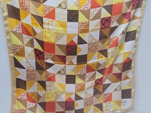 Coach Signature Geometric Print Square Satin Scarf Gold Brown