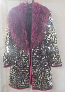 Donna Salyers Fabulous Furs Sequin Faux Fur Coat Jacket Large - Glam Style&nbsp