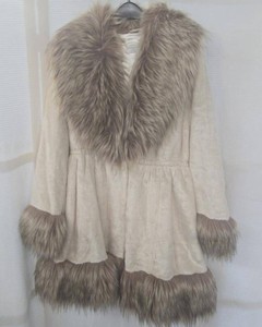 Donna Salyers Fabulous Furs Faux Fur Coat Ivory Taupe Womens L