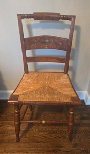 Hitchcock Style Stenciled Ladderback Rush Seat Side Chair - Accent or Desk Chair&nbsp