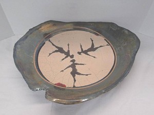Large Studio Art Pottery Raku Style Centerpiece Bowl Dancer Design