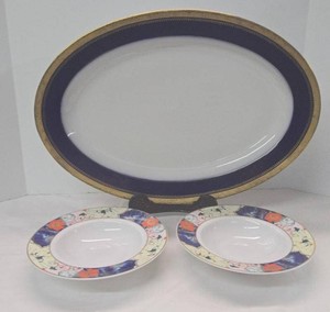 Limoges Porcelain Serving Platter & 2 Soup Bowls Mismatched Set