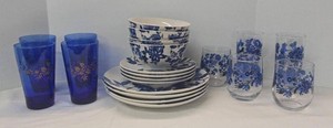 Royal Norfolk Blue Floral Stoneware Dinnerware & Glassware Set