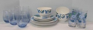 Royal Norfolk Paisley Dinnerware & Blue Glassware Mixed Set