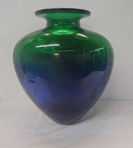 Vintage Hand Blown Two Tone Blue Green Art Glass Bottle Vase Taiwan