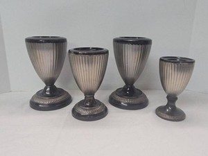 Set of 4 Decorative Urn Form Taper Candle Holders Black and Gray Metallic&nbsp