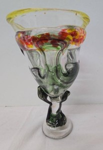 Signed Artisan Hand Blown Studio Glass Goblet Swirl Stem 8-14in