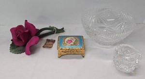 Capodimonte Rose, Crystal Bowl & Ring Holder, Decorative Trinket Box Lot