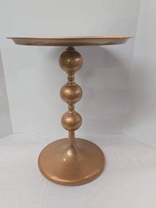 Metal Pedestal Side Table Gold Finish Round Accent Table 20in H
