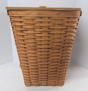 Longaberger Woven Wood Laundry Hamper with Lid & Plastic Liner