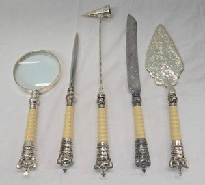 5-Piece Silverplate Accessory Set with Faux Ivory Handles