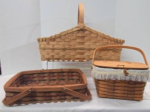 Woven Basket Collection with Longaberger Picnic Basket & Wall Basket