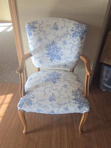 Vintage French Provincial Style Upholstered Armchair Blue Floral