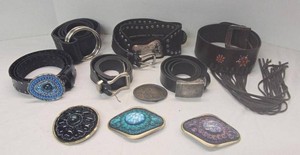 Vintage Fashion Belt & Buckle Lot Western Studded Concho Fringe Mixed