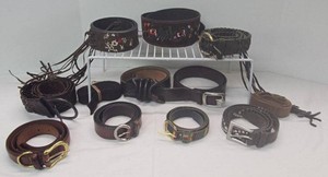 Lot of Assorted Vintage Leather & Fabric Fashion Belts Boho Brown