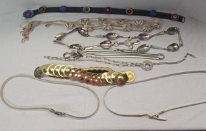 Lot of Vintage Womens Belts Shell Coin Chain Silver Tone Waistwear