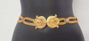 Vintage Gold Tone Mesh Link Belt Double Leaf Clasp Womens