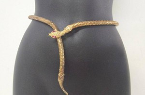 Vintage Gold Mesh Snake Belt Necklace Red Eye Serpent Wrap Accessory