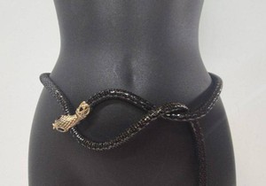 Vintage Black Mesh Snake Belt Necklace Serpent Wrap Black Eyes