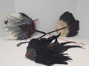 Gothic Feather Costume Accessory Lot Fans & Headpiece Black White Red