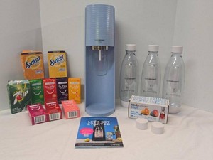 SodaStream Terra Sparkling Water Maker Bundle Blue w Bottles & Mixes