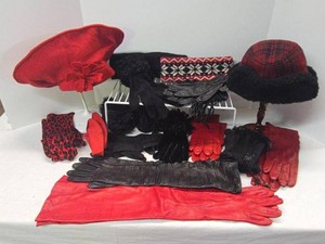 Vintage Womens Winter Accessories Lot Hats Gloves Scarves Red Black