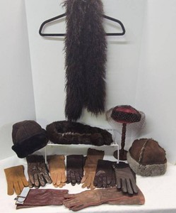 Vintage Womens Fur Hat Scarf Collar Veil & Leather Gloves Lot