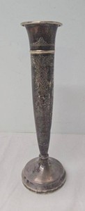 KMD Sterling Reinforced Bud Vase Weighted Base Floral Engraved 7in