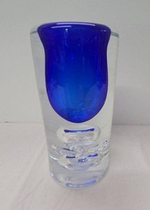 Beranek Handmade Czech Art Glass Cobalt Blue Sommerso Vase 7.5in