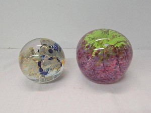 Pair of Signed Studio Art Glass Paperweights 2-12in & 3in