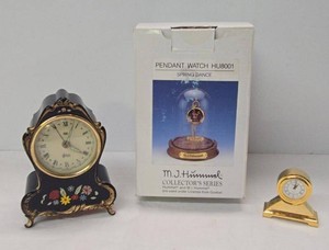 Vintage Clock Lot with M.J. Hummel Pendant Watch, Musical &amp Miniature Clock&nbsp