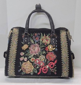 Mellow World Floral Tapestry Rolling Tote Carry On Bag Black