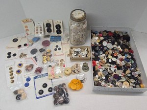 Vintage Assorted Sewing Buttons Mixed Craft Lot Carded Loose Jar Box