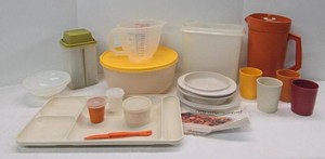 Vintage Tupperware Kitchenware Lot Pitcher Cups Bowls Canisters Tray