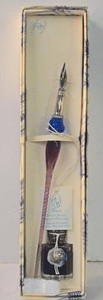 Murano Glass Venetian Writing Set Dip Pen Inkwell Sterling Silver NIB